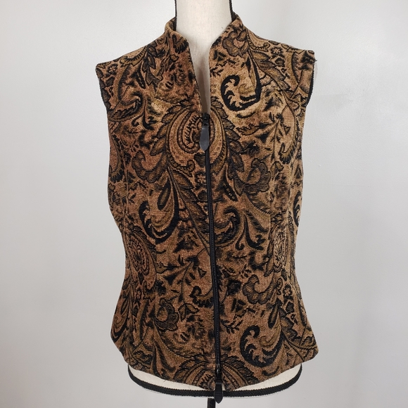 Vintage Emil Rutenberg Collection Brown & Black Paisley Tapestry Full Zip Vest L - Picture 2 of 15